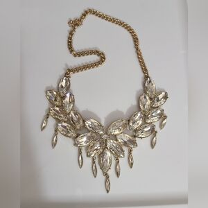 AMAZING huge flower rhinestones crystals iced necklace statement wedding formal